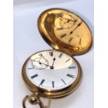 18ct Gold Full Hunter Pocket Watch, The Key wind Watch Having a White Enamel Dial and Subsidiary