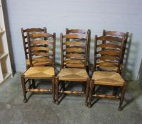 Set of Six Lancashire Ash and Elm Dining Chairs, circa early 20th century, Having Ladder Backs and