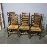 Set of Six Lancashire Ash and Elm Dining Chairs, circa early 20th century, Having Ladder Backs and