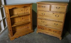 Pine Chest of Drawers, Having two small Drawers above three long Drawers, 112cm high, 92cm wide,