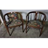 Two Mahogany Inlaid Tub Chairs, circa early 20th century, 70cm high, (2)