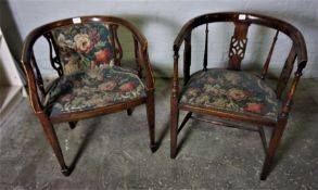 Two Mahogany Inlaid Tub Chairs, circa early 20th century, 70cm high, (2)