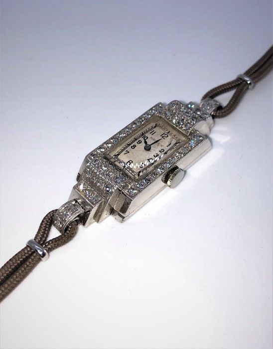 Rolex Art Deco 9ct White Gold and Diamond Ladies Cocktail Wristwatch, circa 1930s, Set with - Image 5 of 7