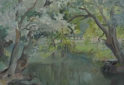B.Griffin (British) "Lake Scene with Trees" Oil on Board, Signed to lower right, 29cm x 39.5cm