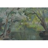 B.Griffin (British) "Lake Scene with Trees" Oil on Board, Signed to lower right, 29cm x 39.5cm