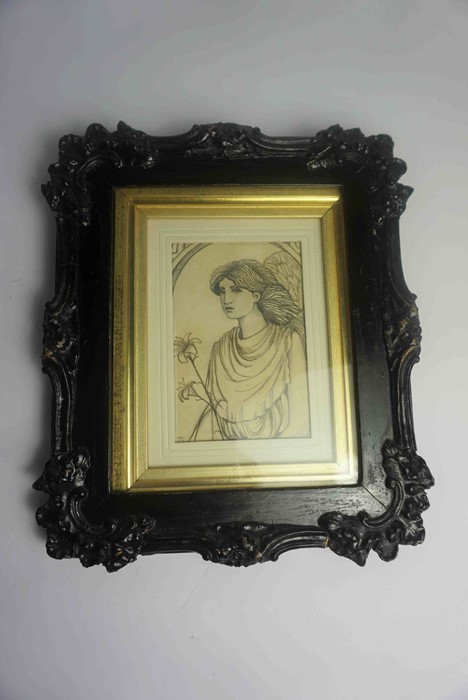 British School "Portrait of a Female" Pen and Ink Drawing, Pre Raphaelite Style, Signed JC to - Image 2 of 3