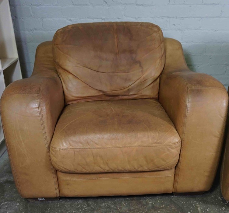 Pair of Art Deco Style Tan Leather Armchairs, 70cm high, 95cm wide, (2) - Image 2 of 6