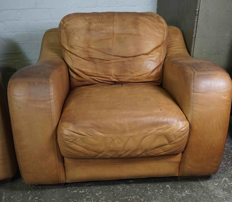 Pair of Art Deco Style Tan Leather Armchairs, 70cm high, 95cm wide, (2) - Image 3 of 6