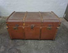 Vintage Wood Bound Travel Trunk, Having a Hinged top enclosing a Fitted interior, 52cm high, 92cm