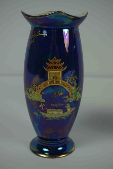 Pair of Carlton Ware "Japanese Design" Lustre Vases, Decorated with Enamel and Gilded Pagodas and - Image 5 of 12