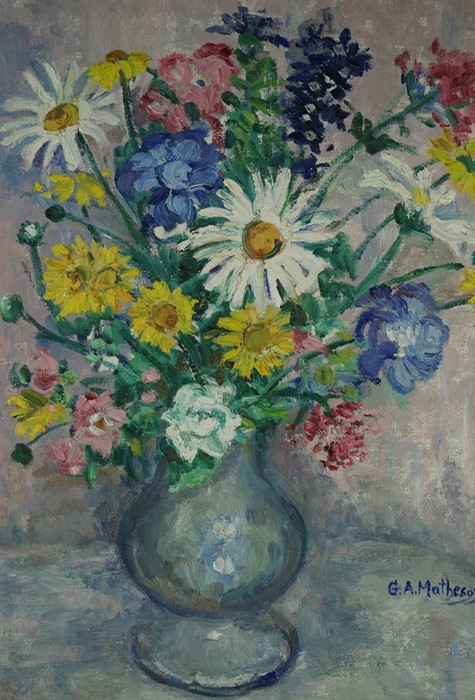 G.A. Matheson "Still Life of Flowers in a Vase" Oil on Canvas, Signed lower right, 49cm x 39cm,