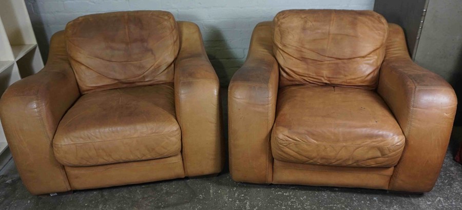 Pair of Art Deco Style Tan Leather Armchairs, 70cm high, 95cm wide, (2)