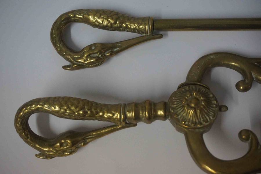Brass Companion Stand, Modelled as an Eagle, 53cm high, Also with two Brass Fire Irons, (3) - Image 7 of 7