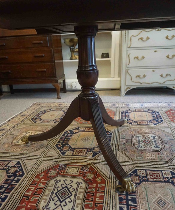 Regency Style Mahogany Twin Pedestal Dining Table, Raised on Brass Animal Paw Sabots with Castors, - Image 3 of 9