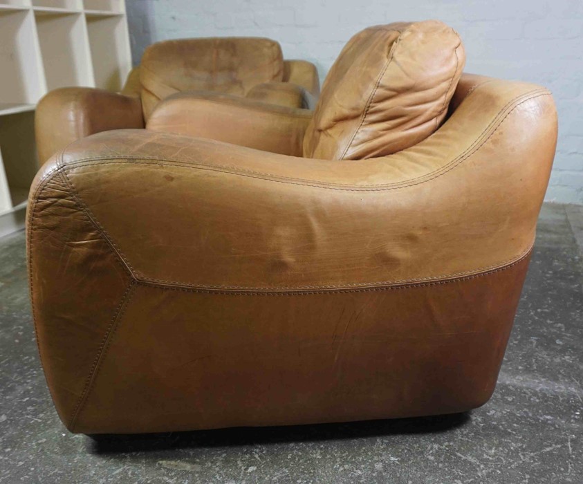 Pair of Art Deco Style Tan Leather Armchairs, 70cm high, 95cm wide, (2) - Image 6 of 6