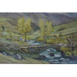 Monica Barry "Packhorse Bridge, Hartsop Valley" Watercolour, Signed to lower left, 35cm x 45cm