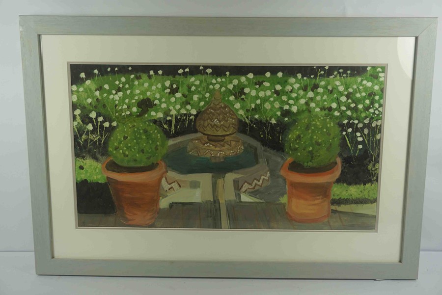 Contemporary "Garden Scene" Mixed Media, 39cm x 71cm, Initialled to lower left - Image 3 of 3