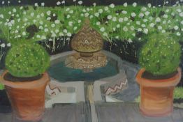 Contemporary "Garden Scene" Mixed Media, 39cm x 71cm, Initialled to lower left