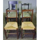Pair of Parlour Chairs with Woven Seats, 87cm high, Also with an Ebonised Carver Chair, And an