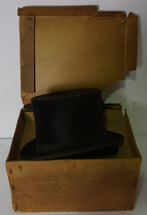 Vintage Black Silk Top Hat, Retailed by Chas Weir, Union st Aberdeen, Internal width 20cm, With Box - Image 2 of 3