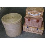 Wicker Laundry Basket, Also with three Wicker Picnic Baskets, (4)