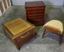 Modern Six Drawer Chest of Drawers, Also with a Stool on Castors and another Stool, (3)