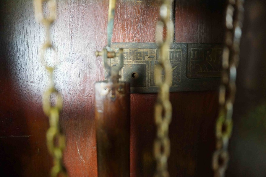 Stained Wood Cased Grandmother Clock, Having two Weights and Pendulum, 192cm high - Image 8 of 10