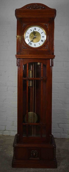 Stained Wood Cased Grandmother Clock, Having two Weights and Pendulum, 192cm high