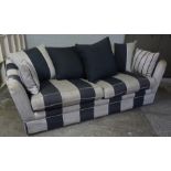 Modern Brunswck Fabric Sofa, Decorated in Silver and Black Stripes, With Cushions, 77cm high,