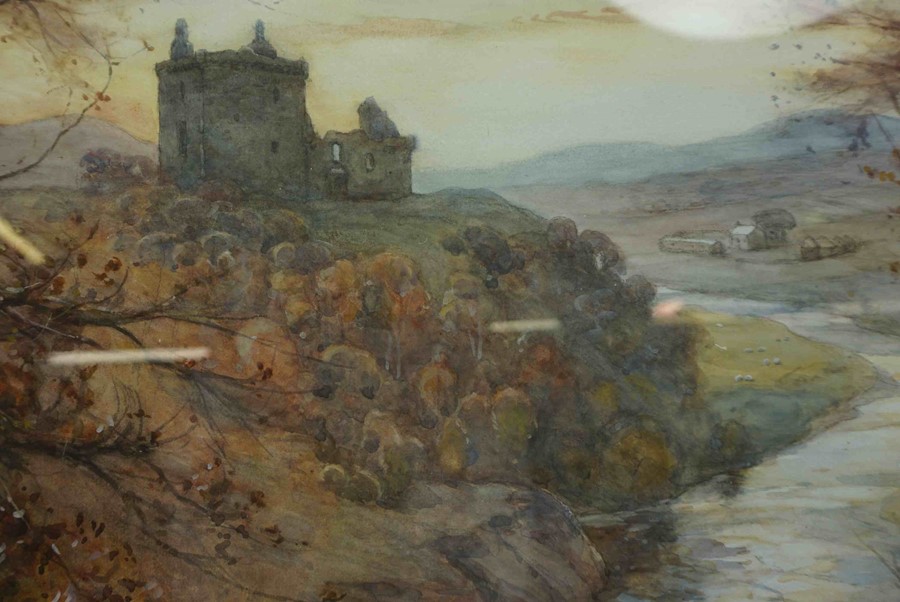 James Kinnear (Scottish Fl 1880-1917) "Niedpath Castle Peebles" Watercolour, Signed lower left, 34cm