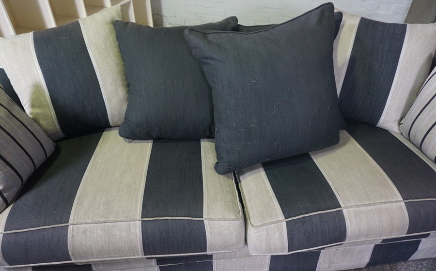Modern Brunswck Fabric Sofa, Decorated in Silver and Black Stripes, With Cushions, 77cm high, - Image 2 of 2