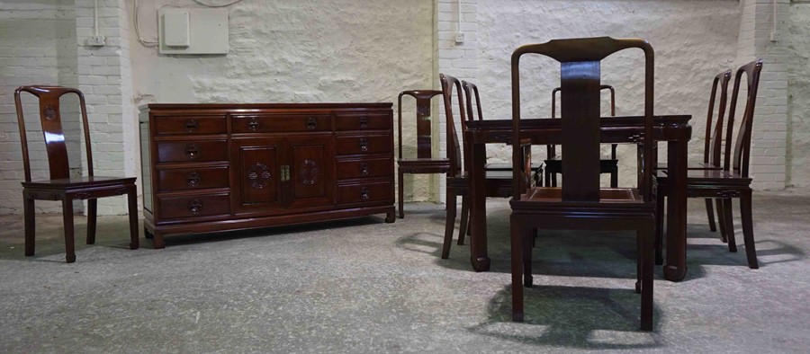 Chinese Style Hardwood Dining Room Suite, Comprising of a Dining Table with one Additional Leave, - Image 8 of 9