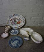 Box of Victorian and Later Pottery and China, To include Blue and White Plates, Platter, Part