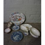 Box of Victorian and Later Pottery and China, To include Blue and White Plates, Platter, Part