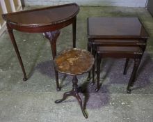 Mahogany Nest of Three Tables, Also with a Wine Table and a Demi Lune Hall Table, (5)