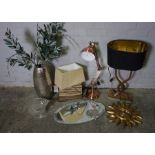 Two Boxes of Assorted Lamps and Glass, To include an Angle poise Lamp and Table Lamps etc