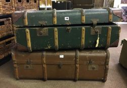 Two Vintage Painted Travel Trunks, 33cm high, 84cm wide, (2)