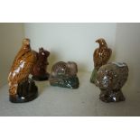 Five Beswick Beneagles Scotch Whisky Figures with Contents, To include a Haggis, and Squirrel, (5)