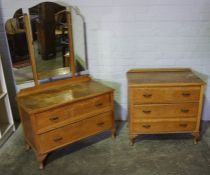 Vintage Oak Dressing Table with Matching Chest of Drawers, Chest 74cm high, 77cm wide, 46cm deep, (