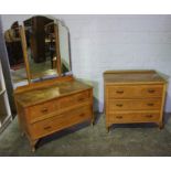 Vintage Oak Dressing Table with Matching Chest of Drawers, Chest 74cm high, 77cm wide, 46cm deep, (