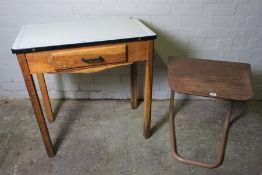 Vintage Tin Top Single Drawer Occasional Table, circa 1950s, 76cm high, 76cm wide, 46cm deep, Also