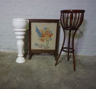 Stained Wood Jardiniere Stand, 91cm high, Also with a Firescreen and a Ceramic Jardiniere on