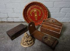 Box of Victorian and Later Wood Items, To include a Book Slide etc