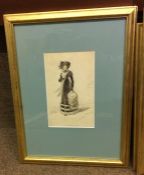 Five similar Antique Style Colour Plates of Promenade Dresses, With another similar, Framed, (6)