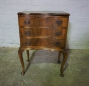 Walnut Serpentine Bedside Cabinet, 77cm high, 52cm wide, 35cm deep