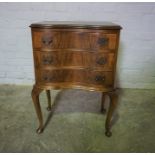 Walnut Serpentine Bedside Cabinet, 77cm high, 52cm wide, 35cm deep