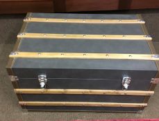 Modern Wood Bound Travel Trunk, 47cm high, 80cm wide, 53cm deep