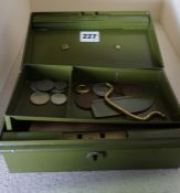 Two Metal Coin / Collectors Boxes, Enclosing a quantity of Mainly Foreign Coins and Banknotes, (a