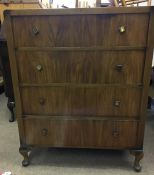 Vintage Walnut Four Drawer Chest of Drawers, 95cm high, 75cm wide, 46cm deep