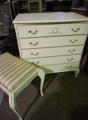 French Style Cream Chest of Drawers, 84cm high, 80cm wide, 48cm deep, With a similar Stool, (2)